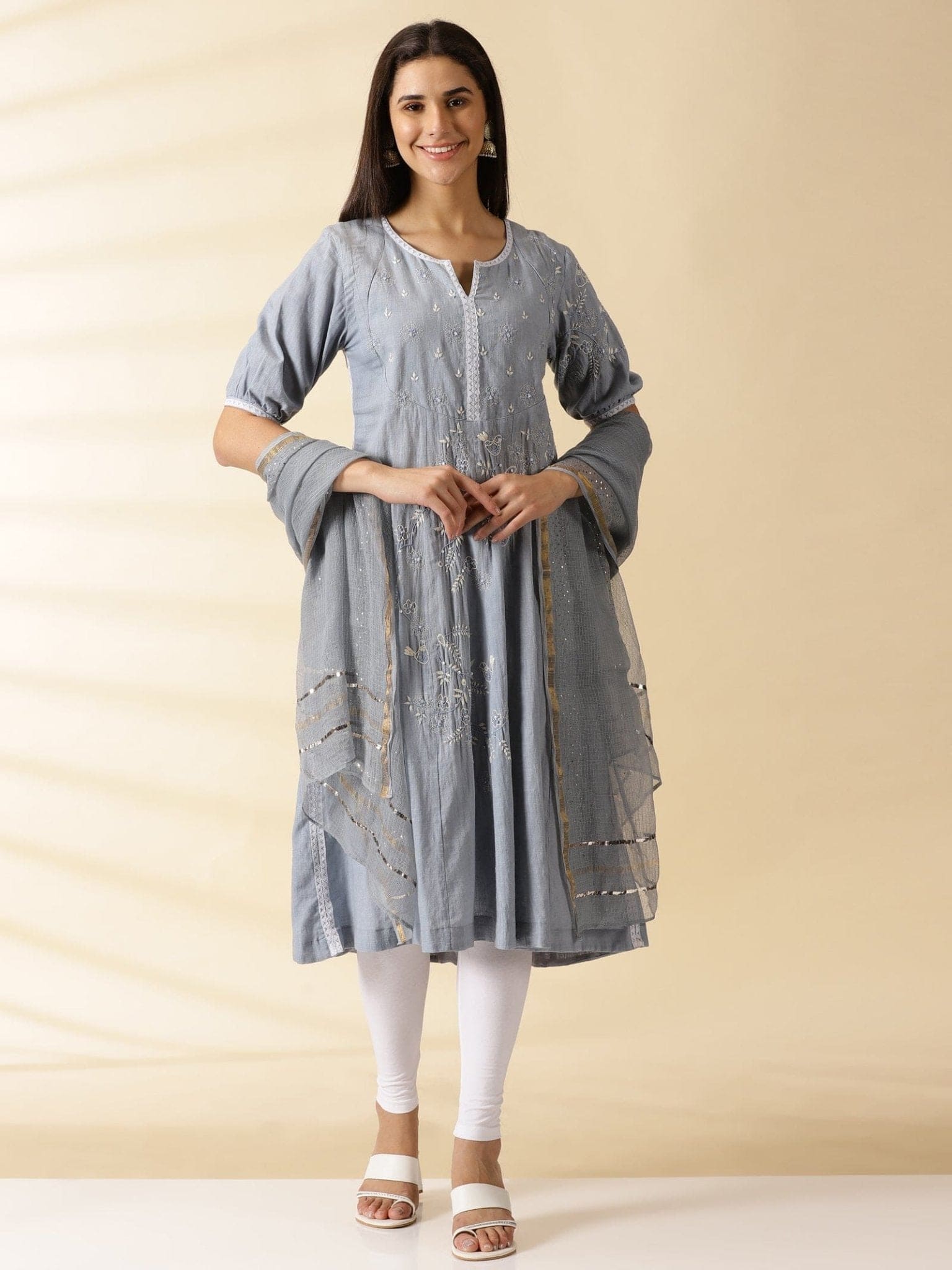 Grey Embroidered Chikankari Kurta Set - Charkha TalesGrey Embroidered Chikankari Kurta Set