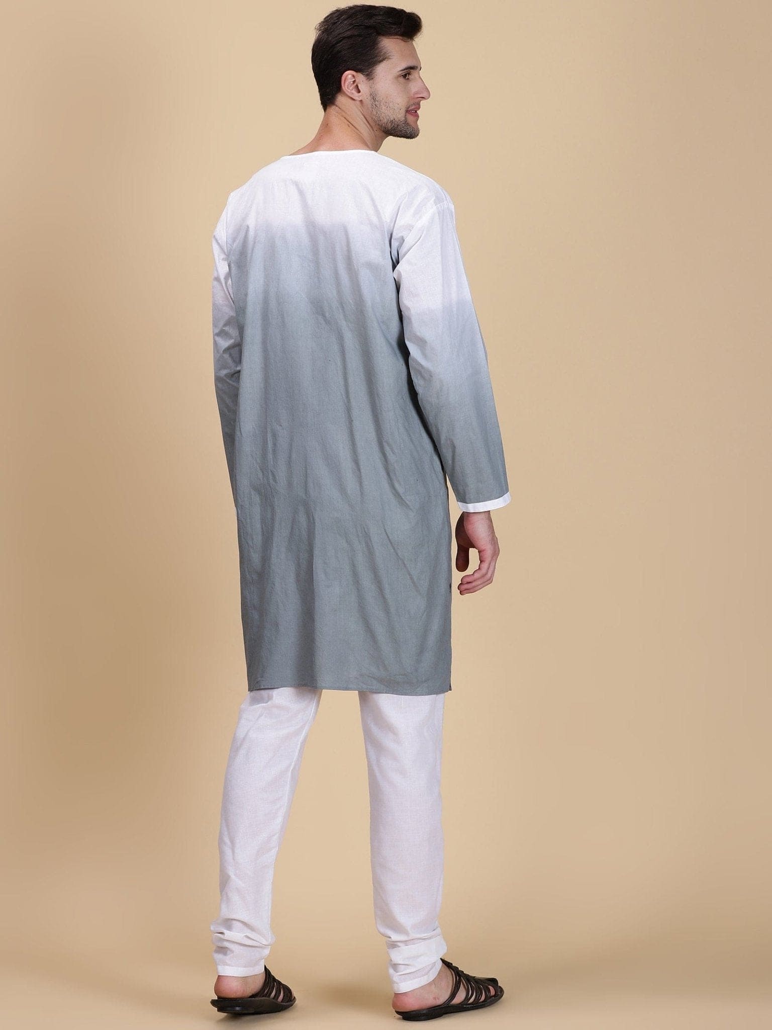Grey Hand Dyed Men Long Kurta Set - Charkha TalesGrey Hand Dyed Men Long Kurta Set