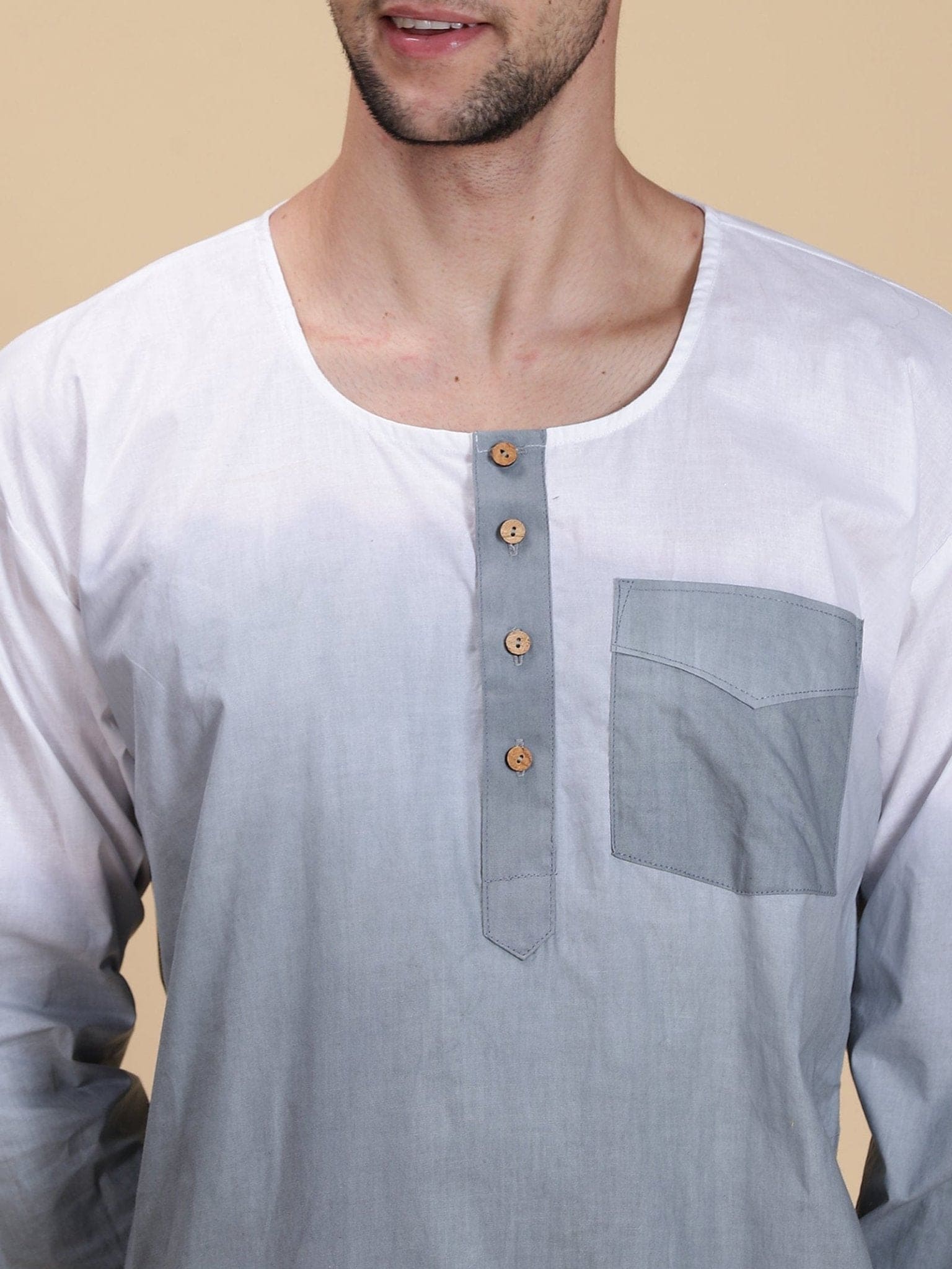 Grey Hand Dyed Men Long Kurta Set - Charkha TalesGrey Hand Dyed Men Long Kurta Set