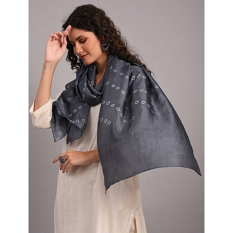 Grey Hand Dyed Silk Stole - Charkha TalesGrey Hand Dyed Silk Stole