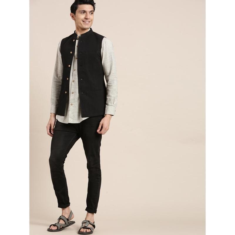 Grey Khadi Men Shirt - Charkha TalesGrey Khadi Men Shirt