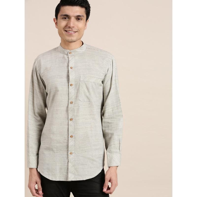 Grey Khadi Men Shirt - Charkha TalesGrey Khadi Men Shirt