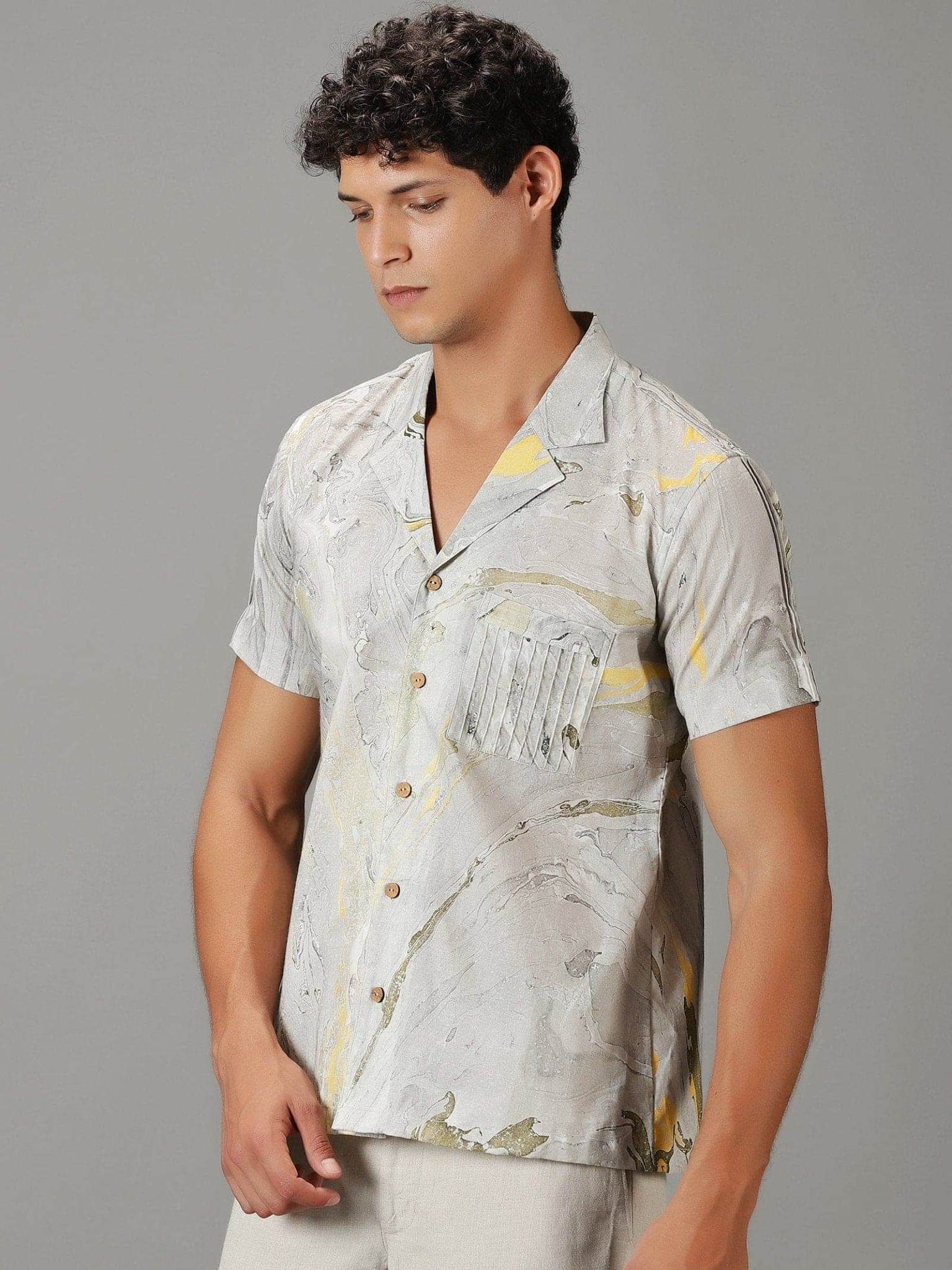 Grey Marble Dyed Men's Shirt. - Charkha TalesGrey Marble Dyed Men's Shirt.