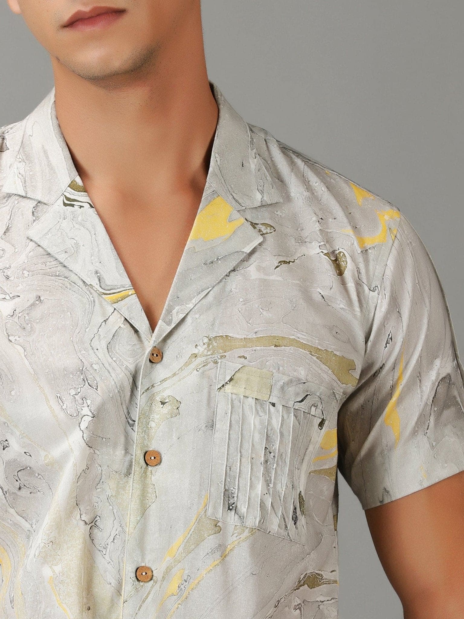 Grey Marble Dyed Men's Shirt. - Charkha TalesGrey Marble Dyed Men's Shirt.