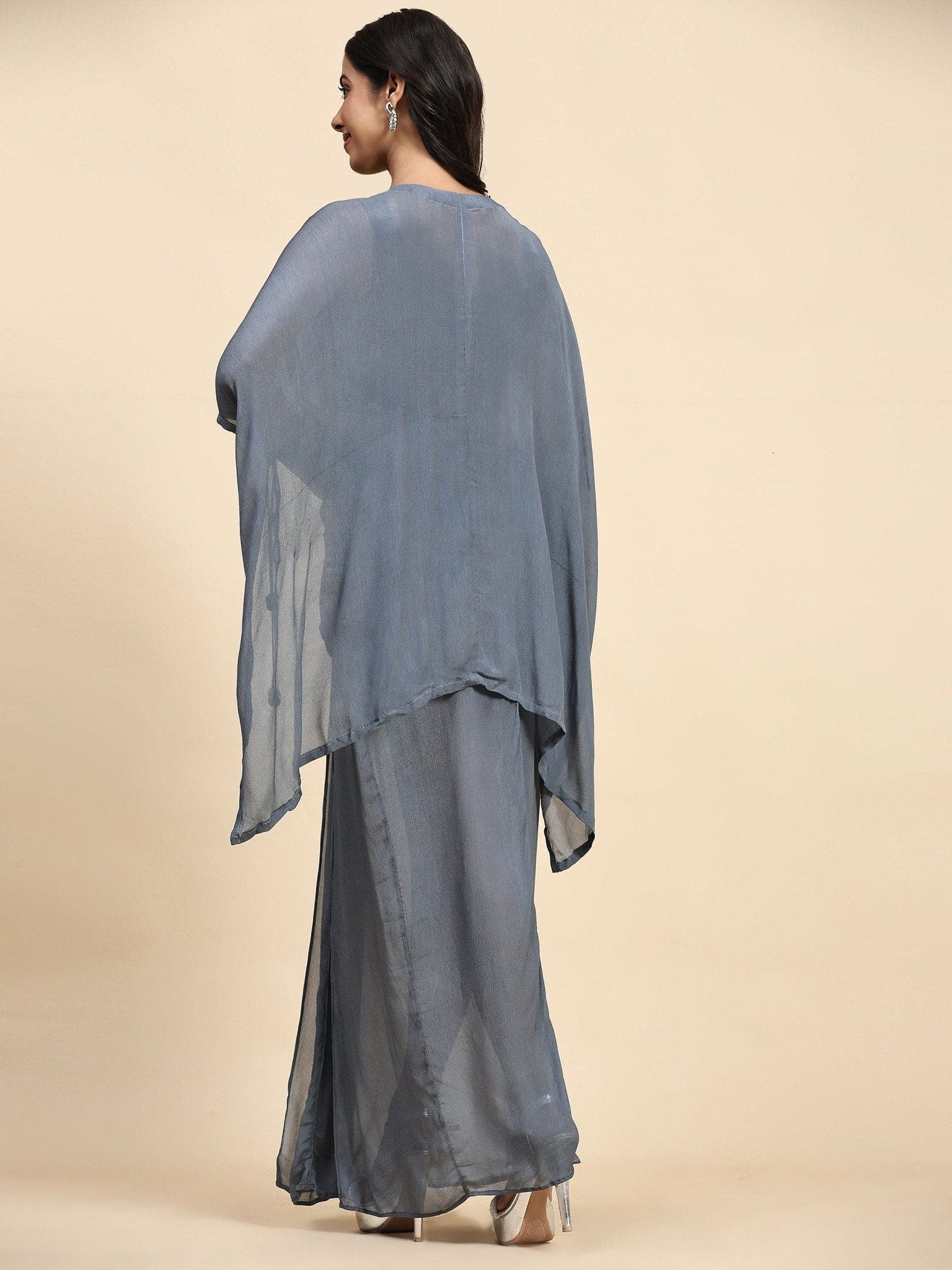 Grey Sequence Work Tpper Cape Set - Charkha TalesGrey Sequence Work Tpper Cape Set