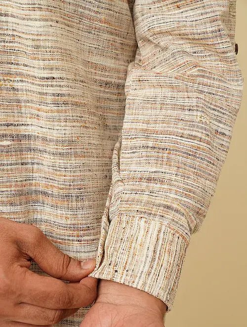 Grey Textured Khadi Cotton Kurta - Charkha TalesGrey Textured Khadi Cotton Kurta