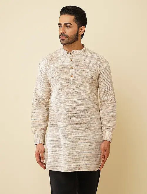 Grey Textured Khadi Cotton Kurta - Charkha TalesGrey Textured Khadi Cotton Kurta