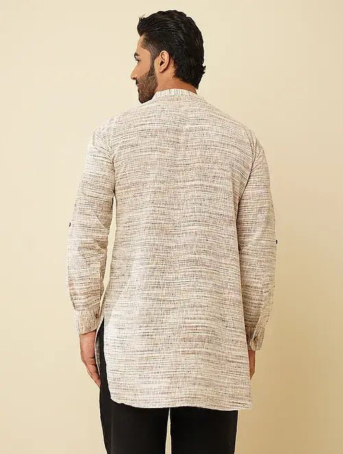 Grey Textured Khadi Cotton Kurta - Charkha TalesGrey Textured Khadi Cotton Kurta