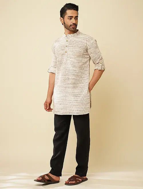 Grey Textured Khadi Cotton Kurta - Charkha TalesGrey Textured Khadi Cotton Kurta