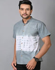 Grey Tie Dye Cotton Shirt - Charkha TalesGrey Tie Dye Cotton Shirt