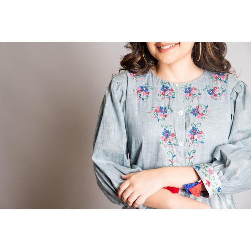 Grey " Vintage'' Linen Dress - Charkha TalesGrey " Vintage'' Linen Dress