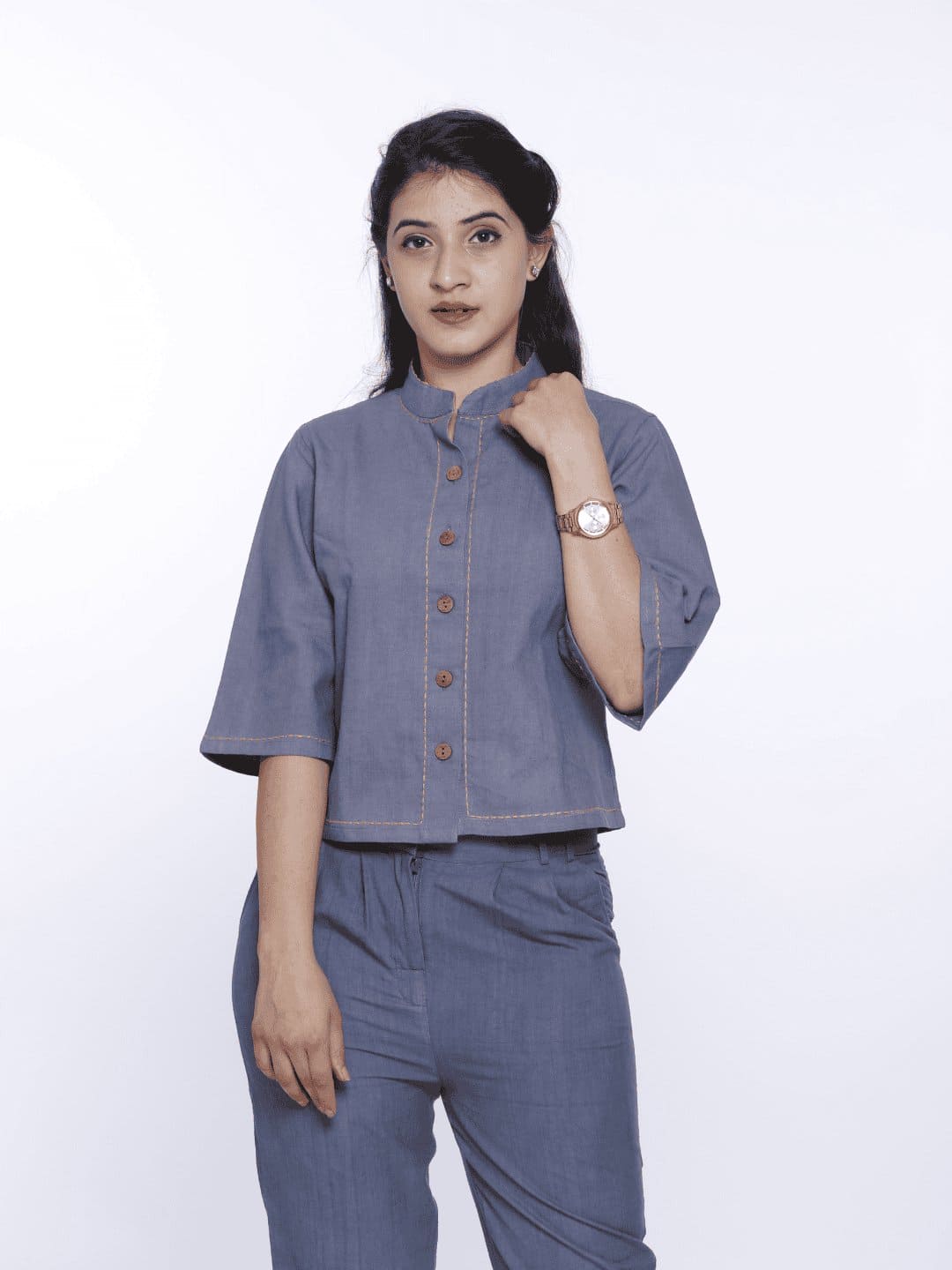 Grey Women Cotton Co-Ord Set - Charkha TalesGrey Women Cotton Co-Ord Set