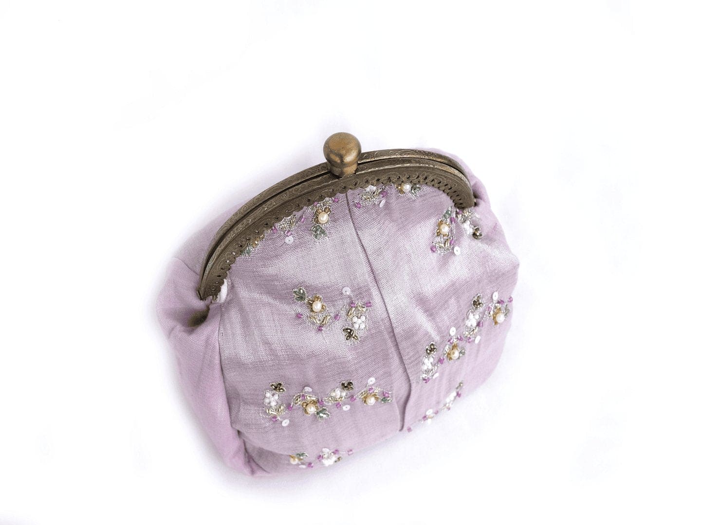 Hand Embroidered Lavender Clutch - Charkha TalesHand Embroidered Lavender Clutch