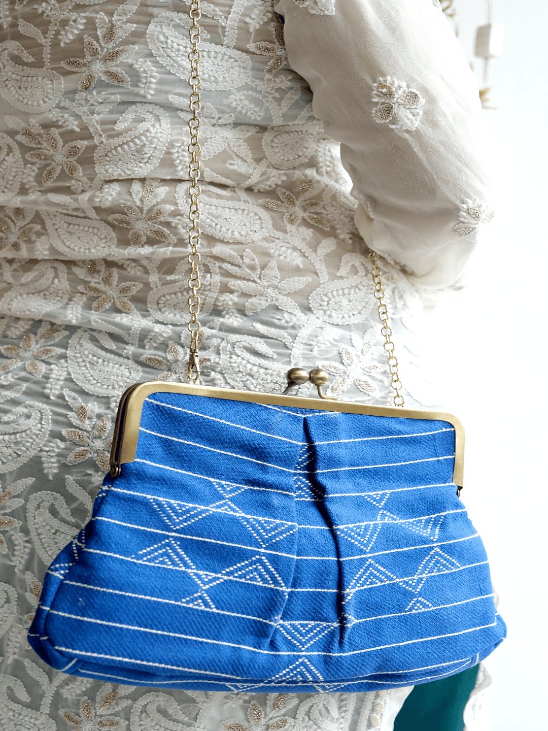 Hand Woven Blue Clutch - Charkha TalesHand Woven Blue Clutch