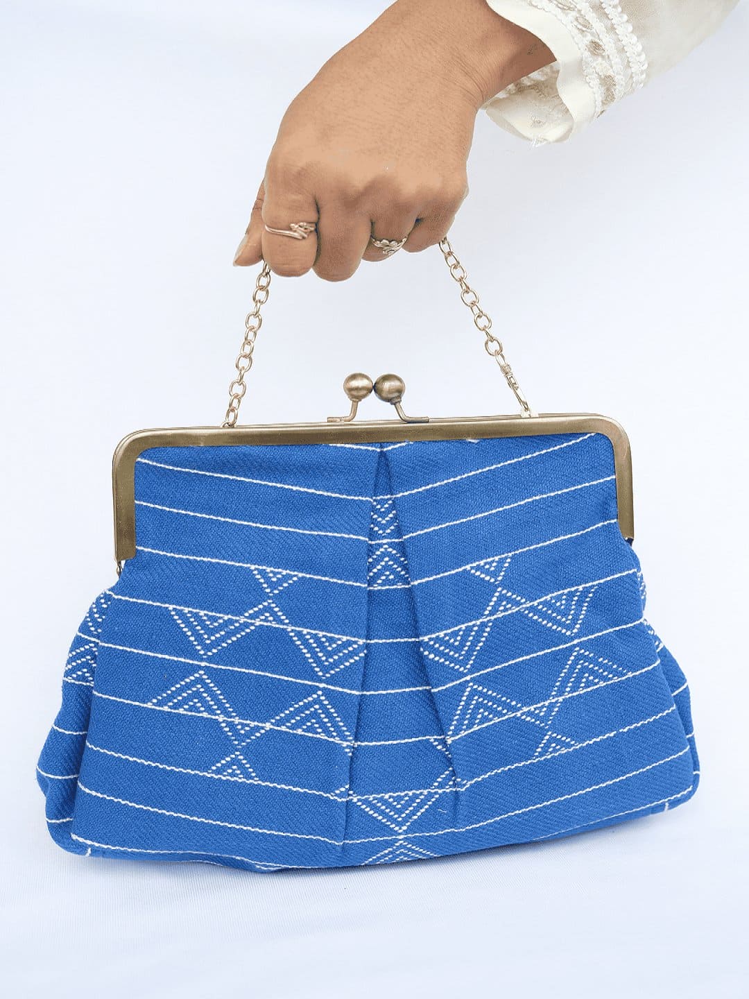 Hand Woven Blue Clutch - Charkha TalesHand Woven Blue Clutch