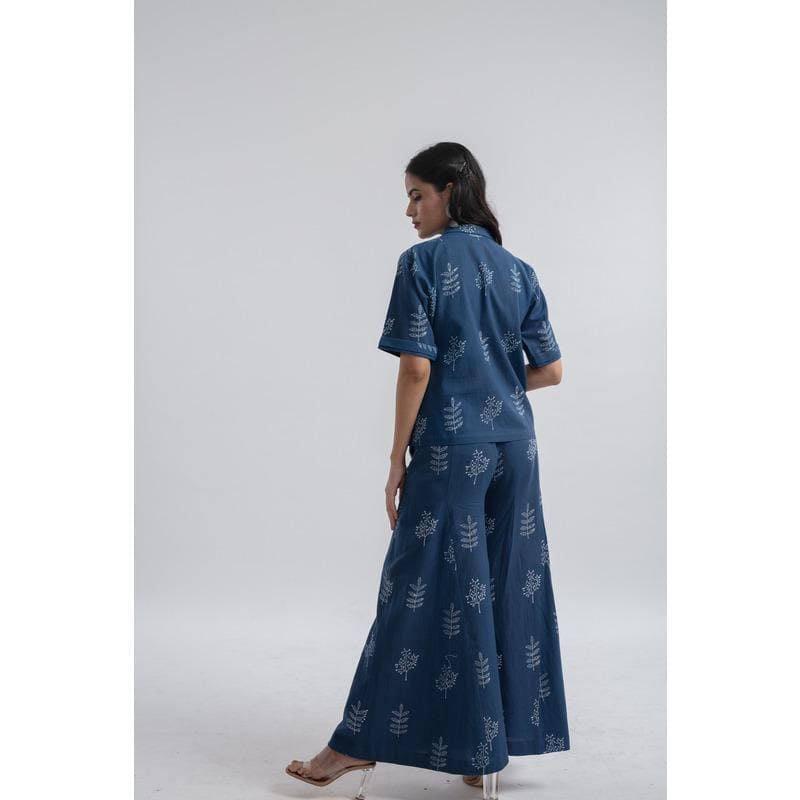 Indigo Block Print Cotton Top With Plazzo - Charkha TalesIndigo Block Print Cotton Top With Plazzo