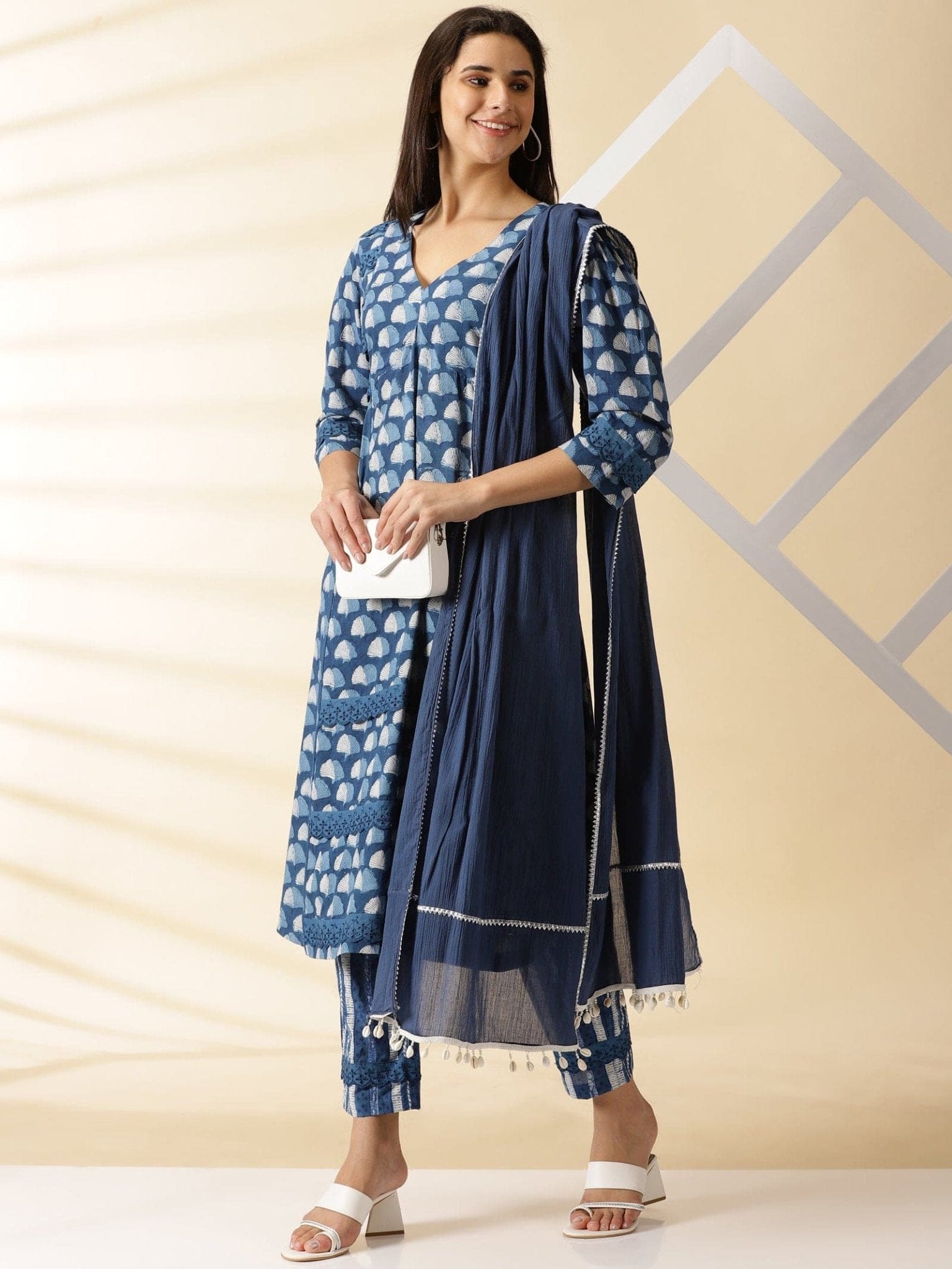 Indigo Block Print Kurta Set - Charkha TalesIndigo Block Print Kurta Set