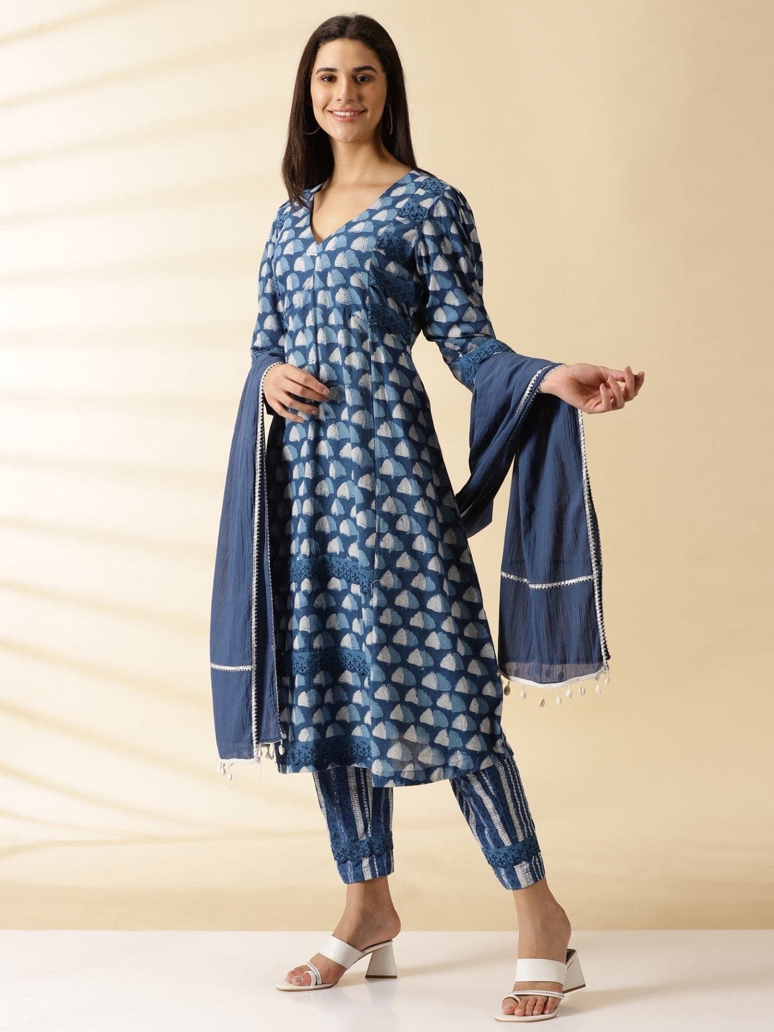 Indigo Block Print Kurta Set - Charkha TalesIndigo Block Print Kurta Set