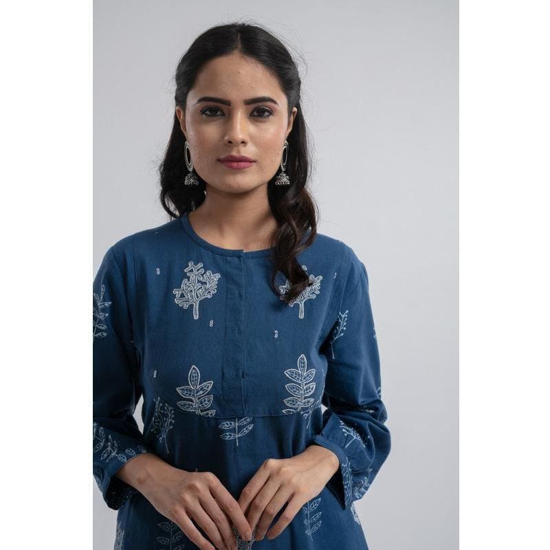 Indigo Block Print Women Coord Set - Charkha TalesIndigo Block Print Women Coord Set