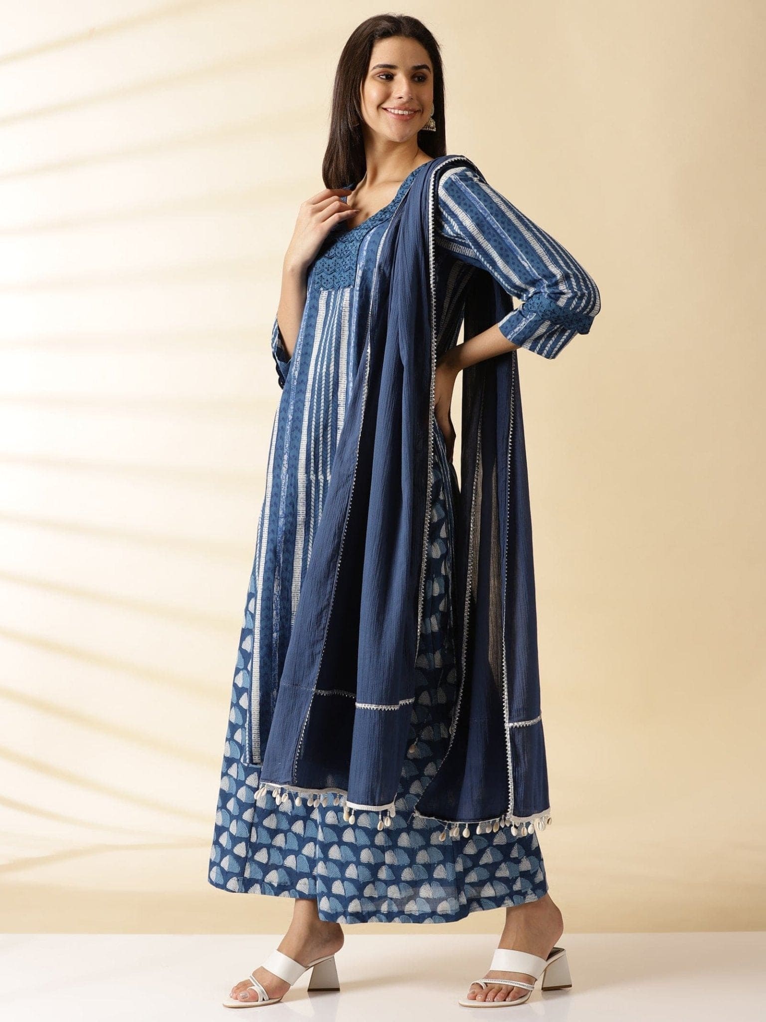 Indigo Block printed Kurta Set - Charkha TalesIndigo Block printed Kurta Set