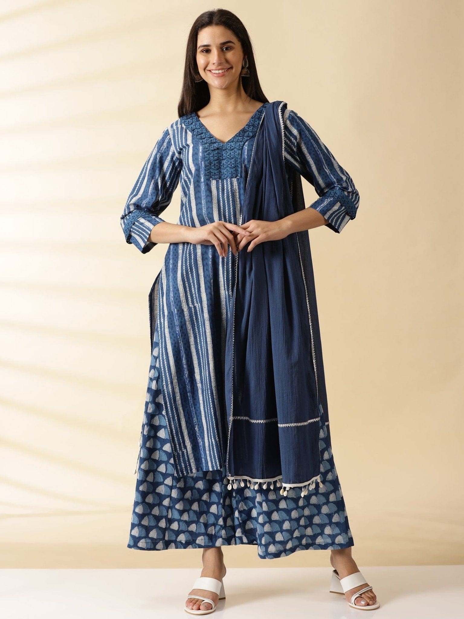 Indigo Block printed Kurta Set - Charkha TalesIndigo Block printed Kurta Set