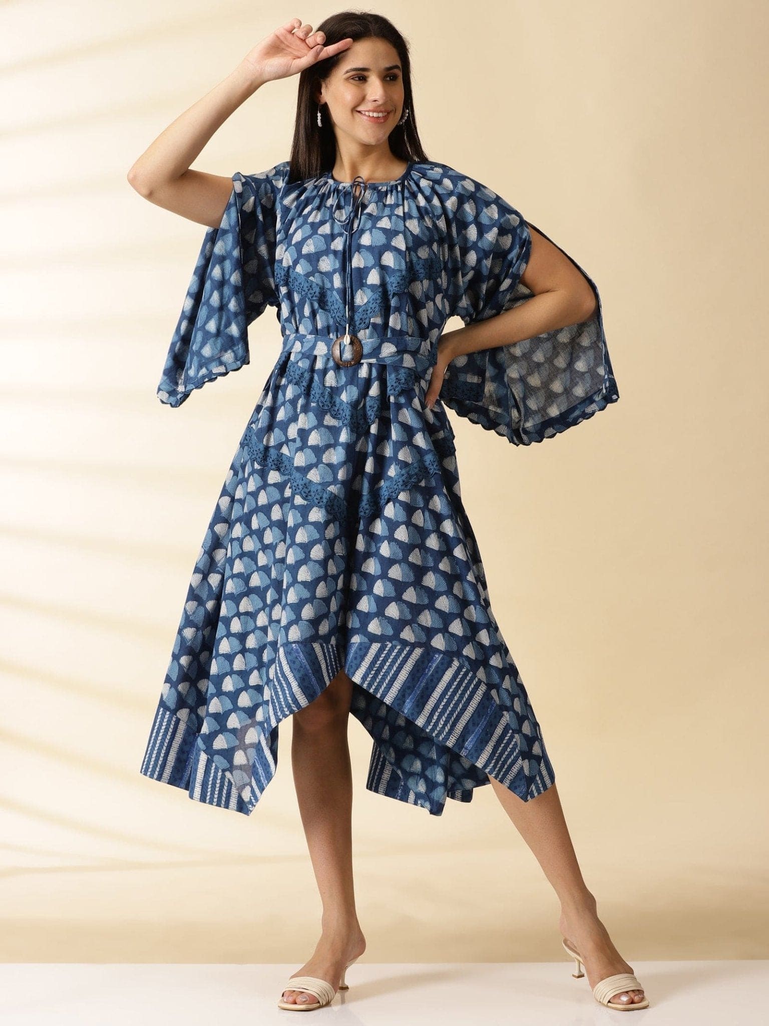 Indigo Blockprinted handkerchief Dress - Charkha TalesIndigo Blockprinted handkerchief Dress