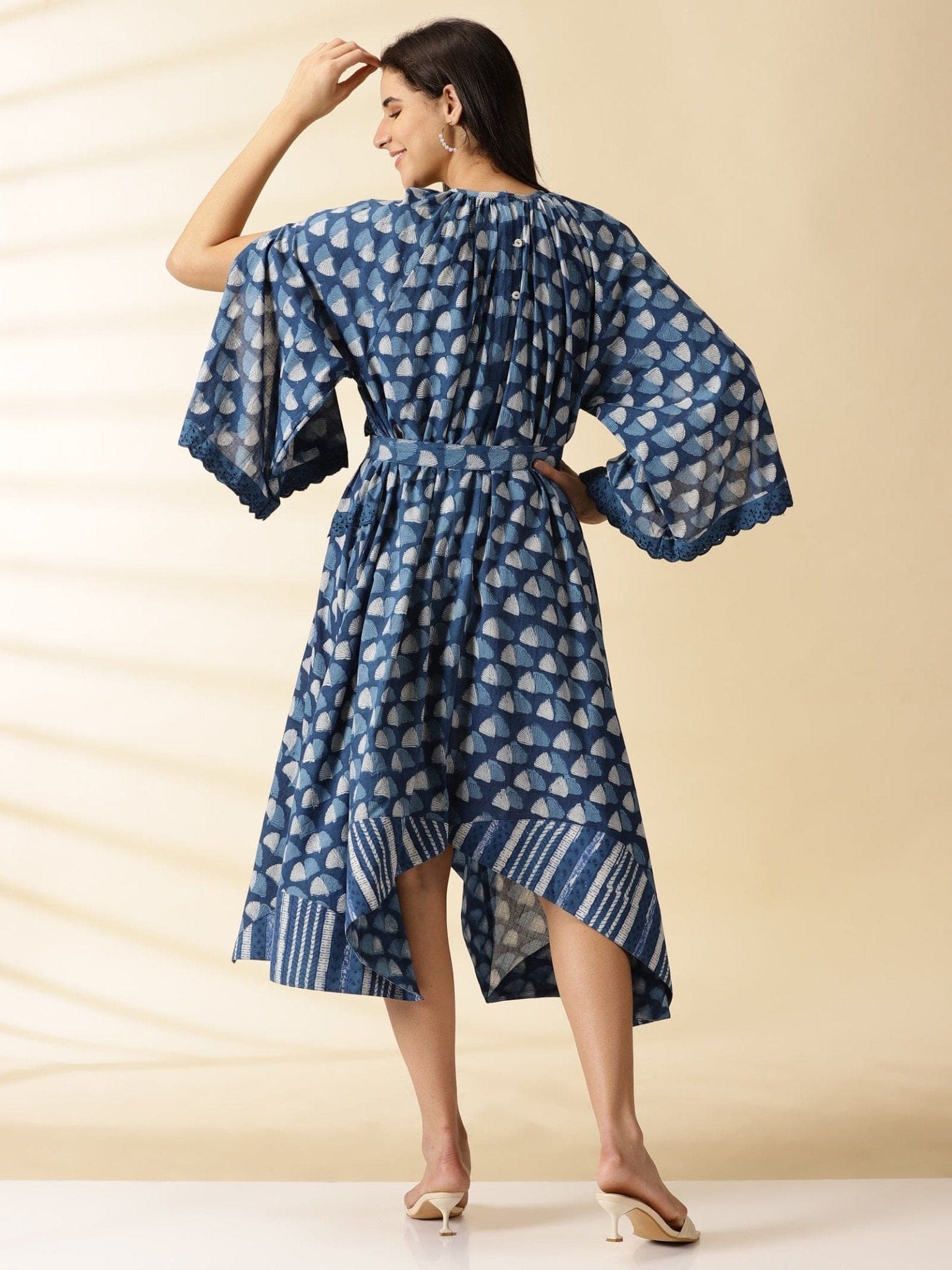 Indigo Blockprinted handkerchief Dress - Charkha TalesIndigo Blockprinted handkerchief Dress