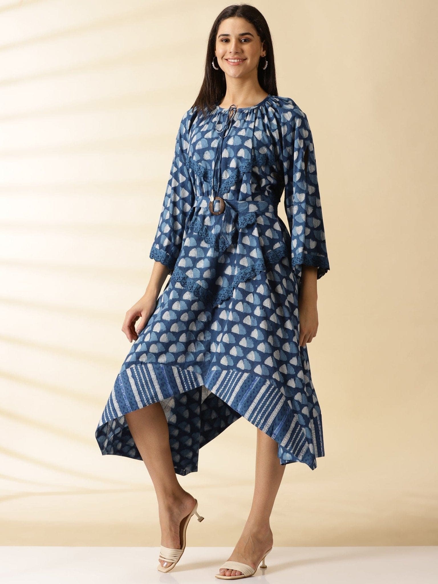 Indigo Blockprinted handkerchief Dress - Charkha TalesIndigo Blockprinted handkerchief Dress