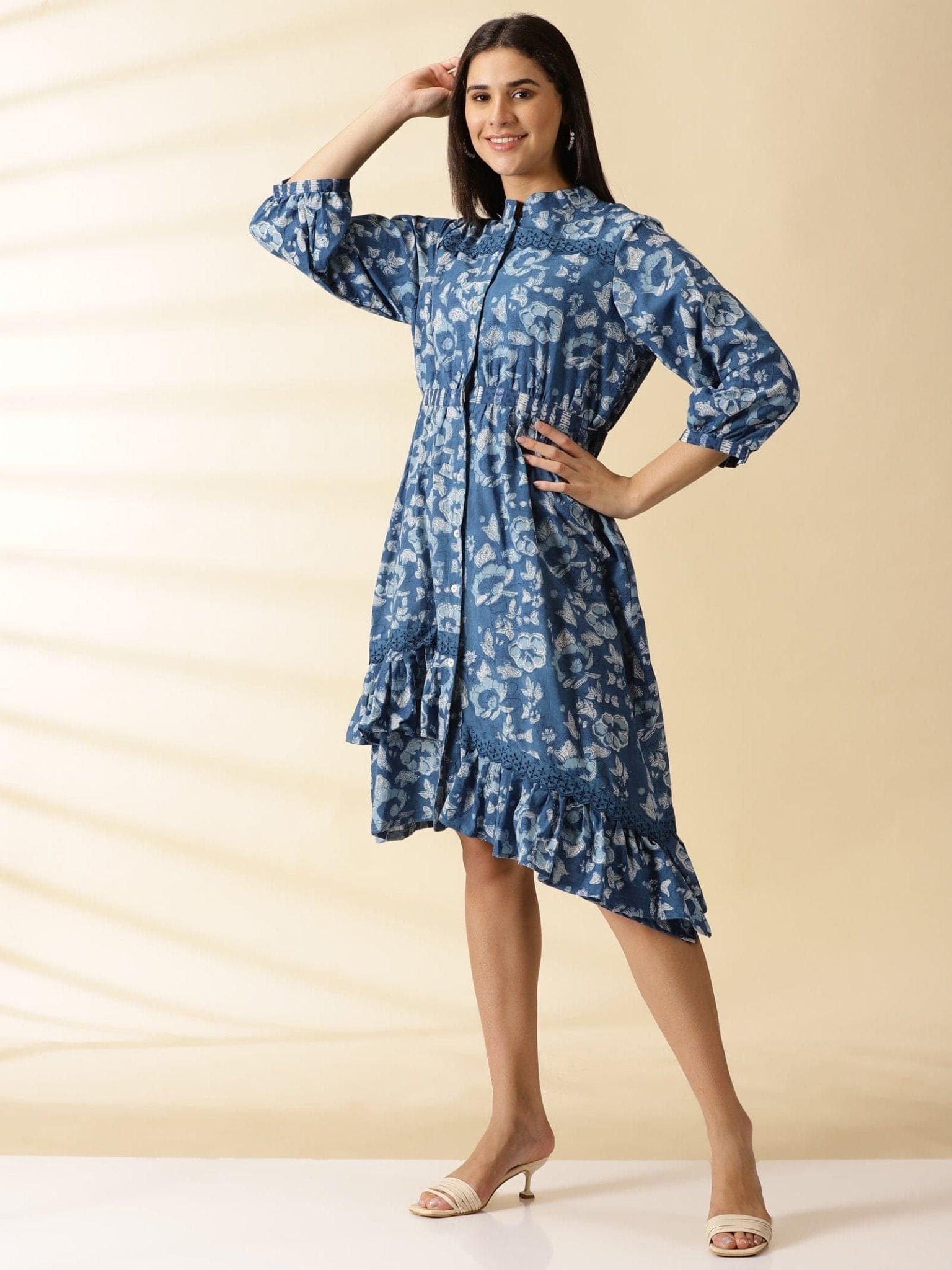 Indigo Blockprinted Women Dress - Charkha TalesIndigo Blockprinted Women Dress