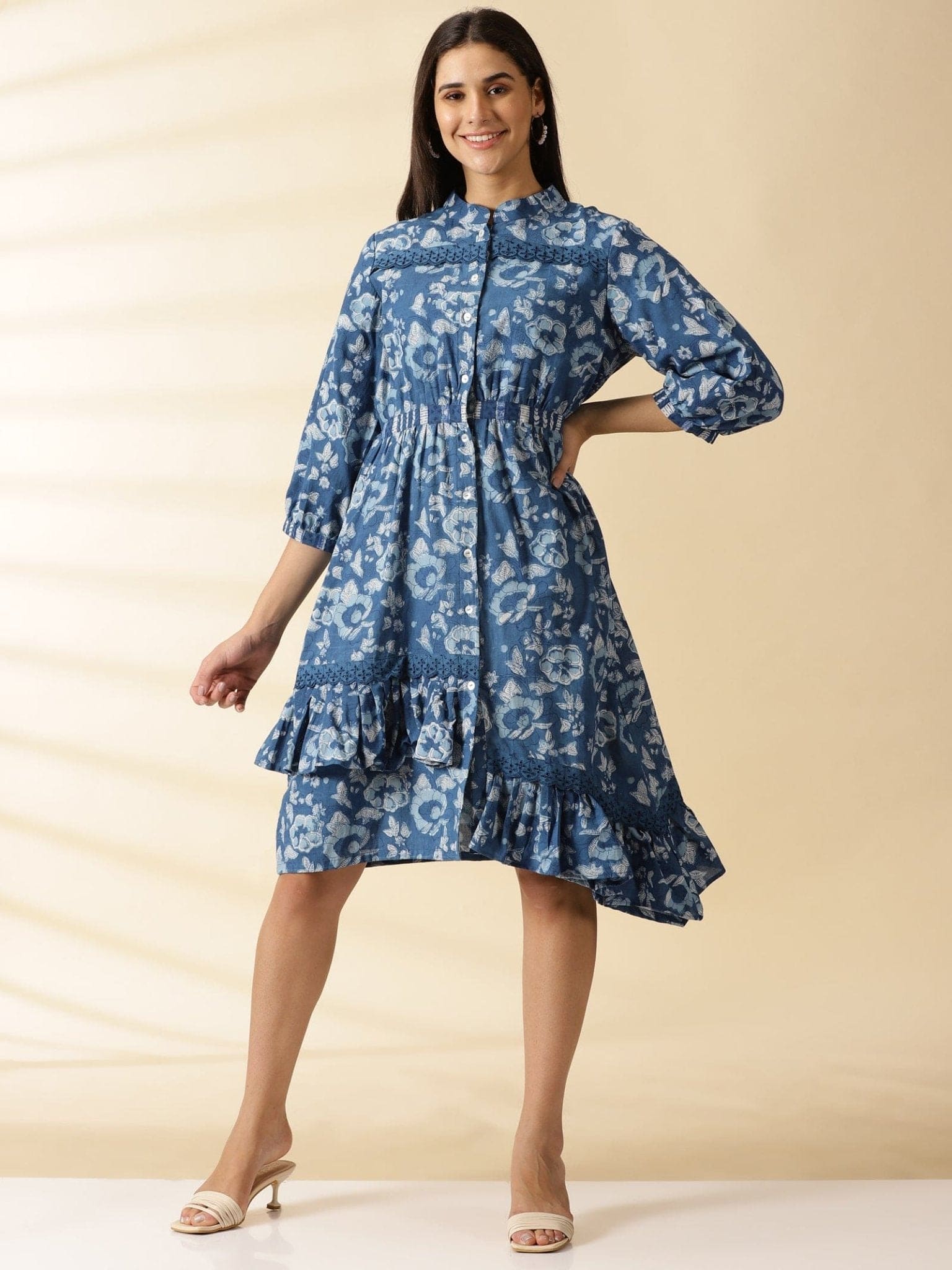 Indigo Blockprinted Women Dress - Charkha TalesIndigo Blockprinted Women Dress