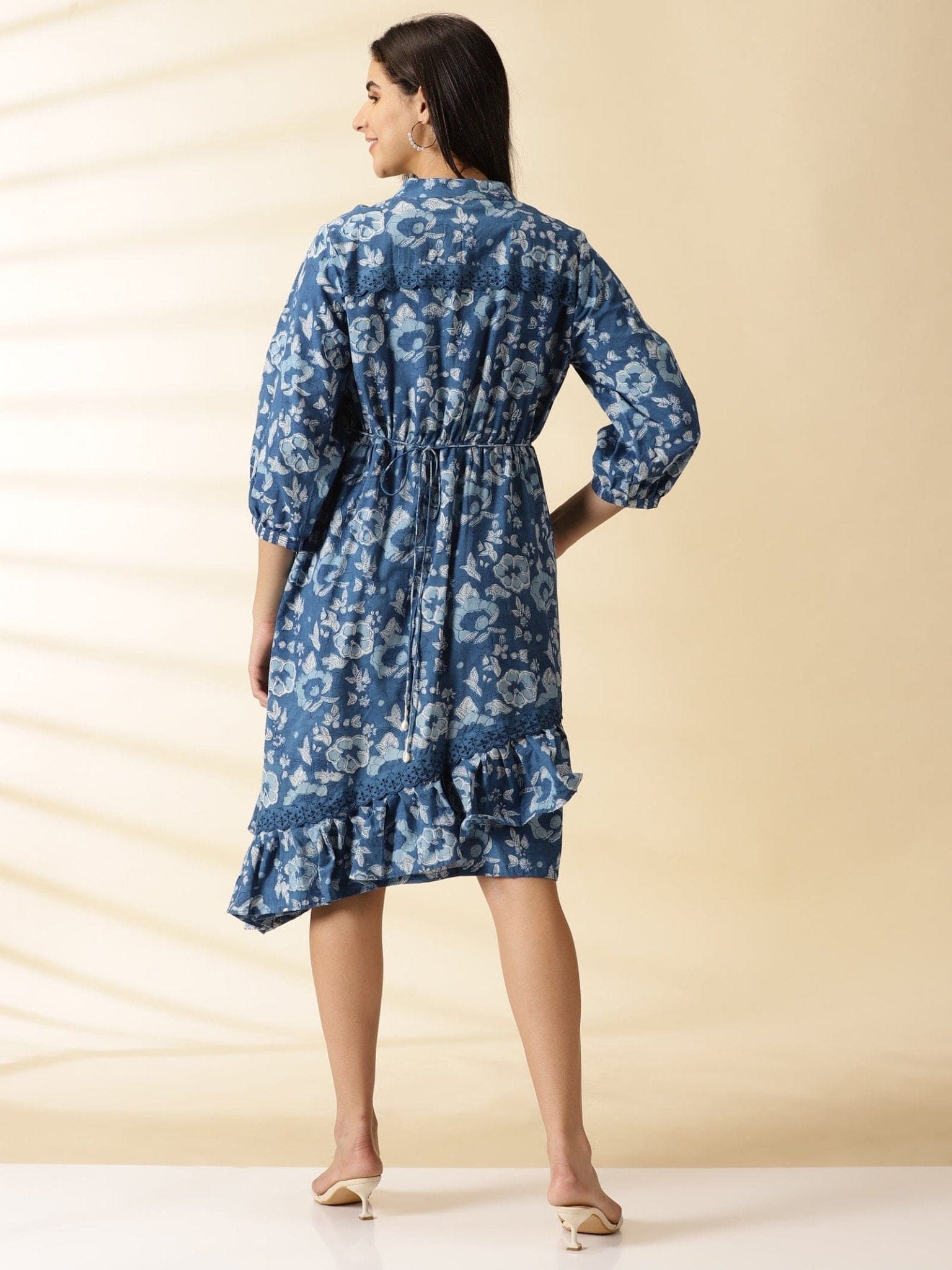 Indigo Blockprinted Women Dress - Charkha TalesIndigo Blockprinted Women Dress