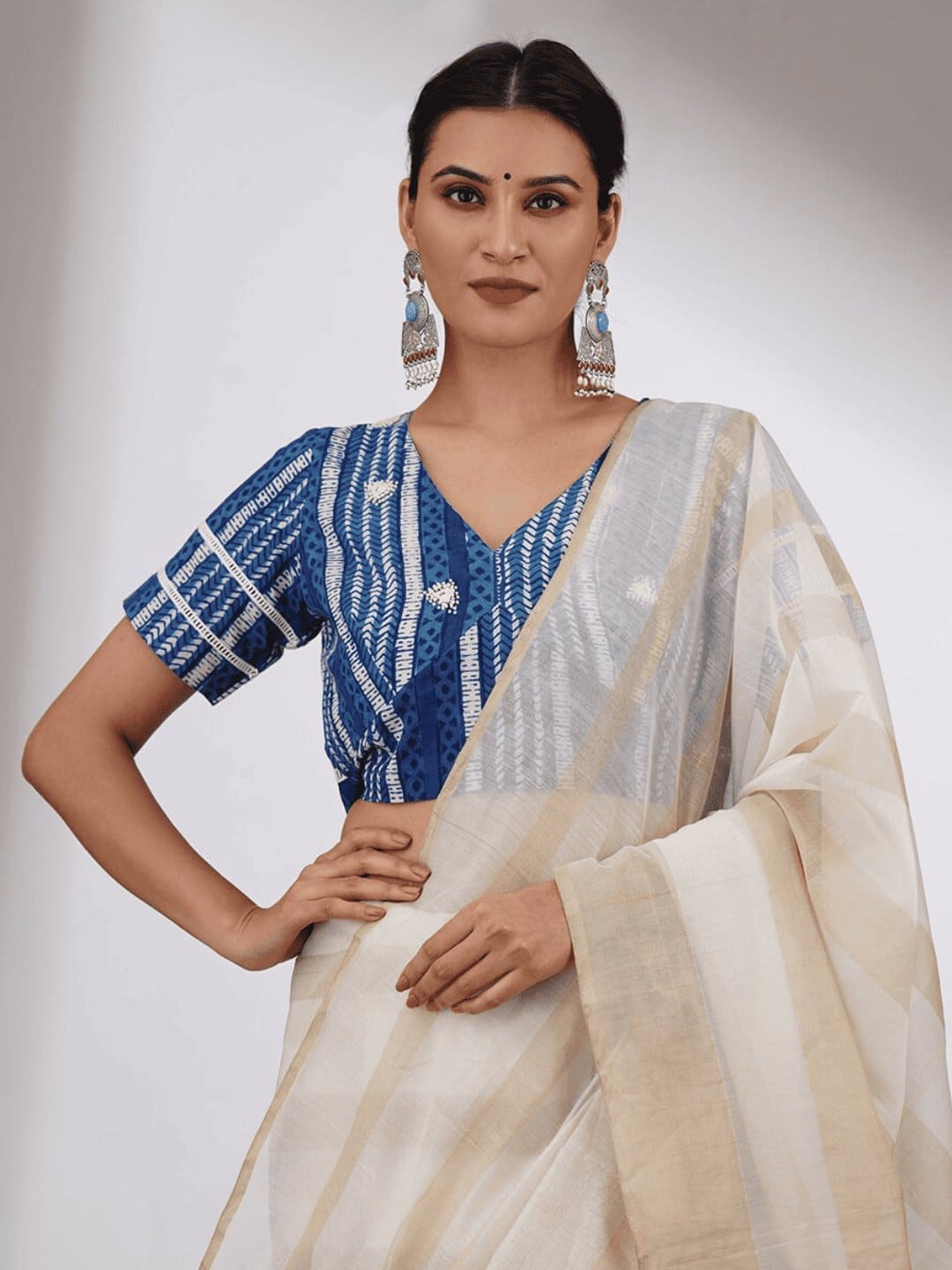 Indigo Blue Embroidered Cotton Blouse - Charkha TalesIndigo Blue Embroidered Cotton Blouse