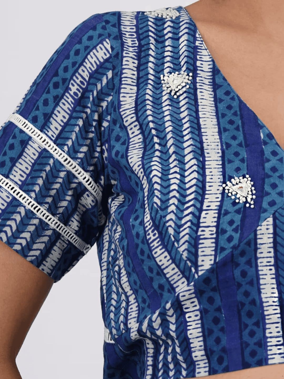 Indigo Blue Embroidered Cotton Blouse - Charkha TalesIndigo Blue Embroidered Cotton Blouse