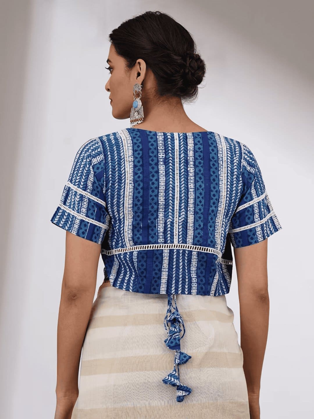 Indigo Blue Embroidered Cotton Blouse - Charkha TalesIndigo Blue Embroidered Cotton Blouse