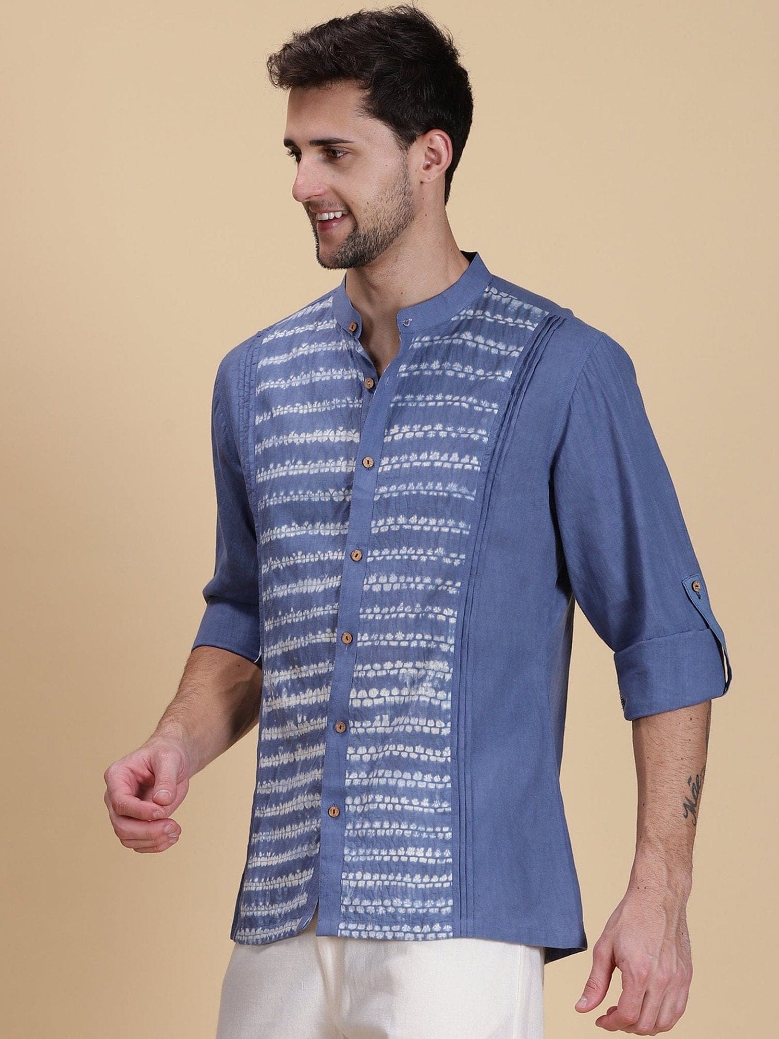 Indigo Blue Ombre Cotton Shirt - Charkha TalesIndigo Blue Ombre Cotton Shirt