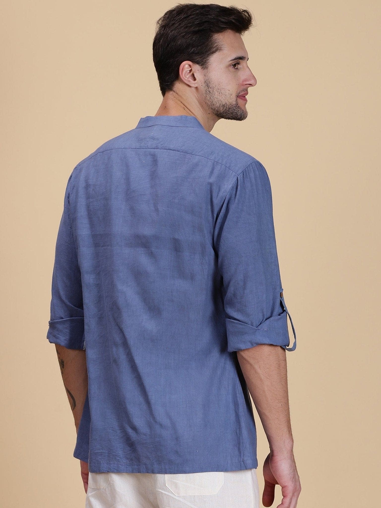 Indigo Blue Ombre Cotton Shirt - Charkha TalesIndigo Blue Ombre Cotton Shirt