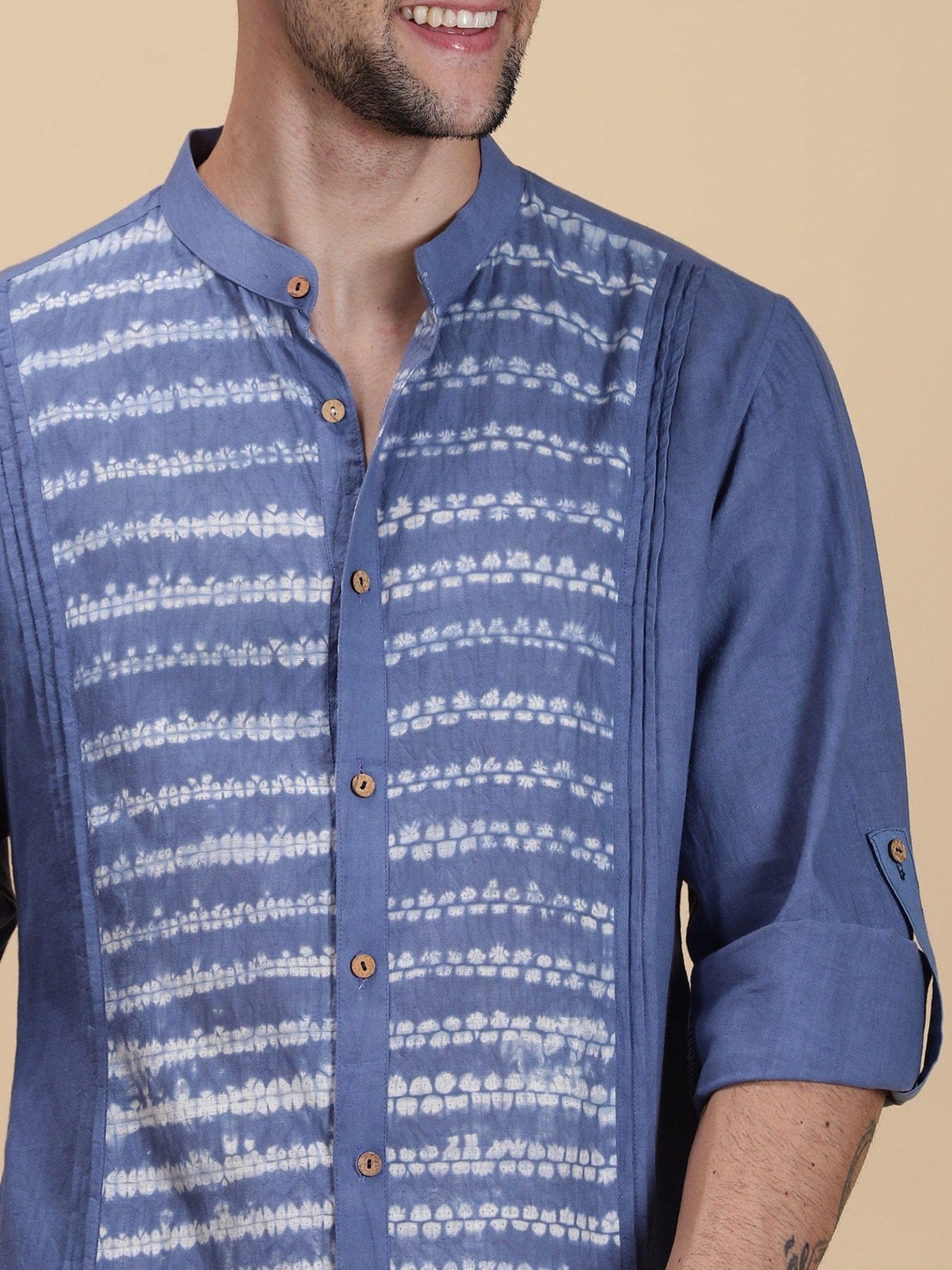 Indigo Blue Ombre Cotton Shirt - Charkha TalesIndigo Blue Ombre Cotton Shirt