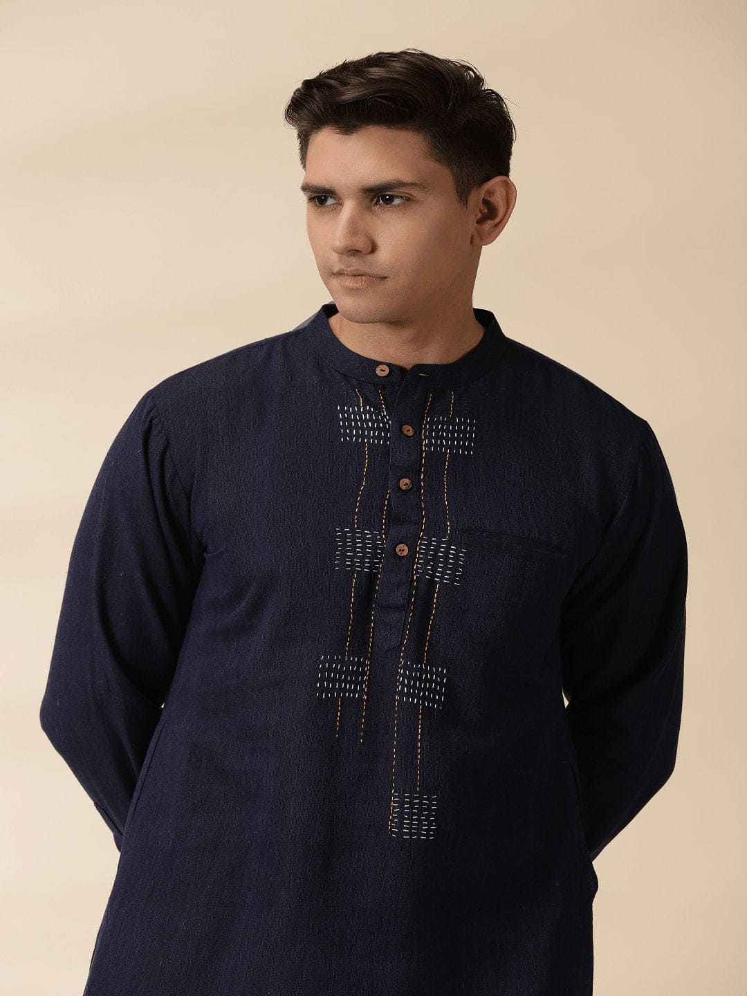 Indigo Khadi Kantha Kurta - Charkha TalesIndigo Khadi Kantha Kurta