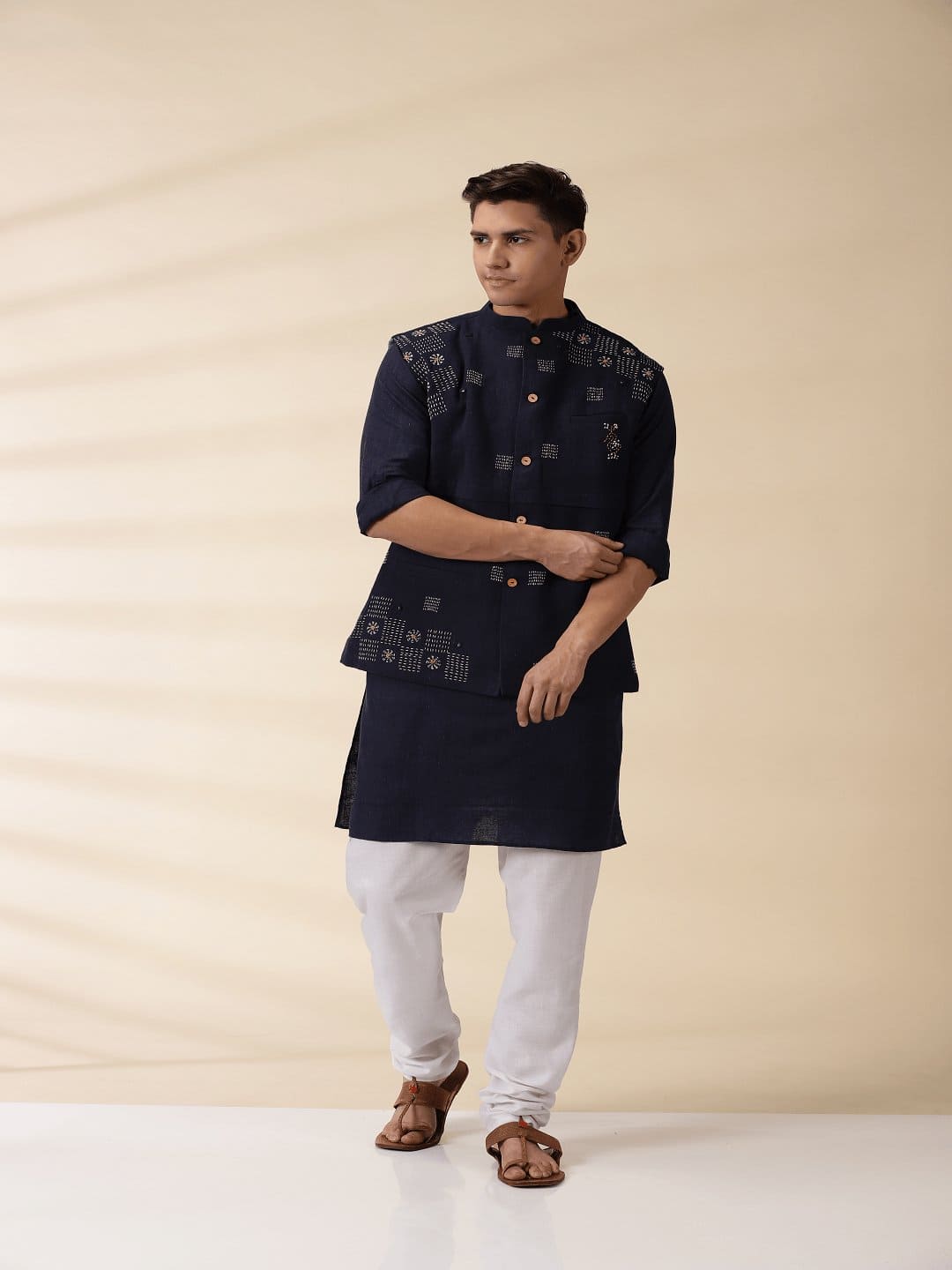 Indigo Khadi Men Nehru Jacket - Charkha TalesIndigo Khadi Men Nehru Jacket