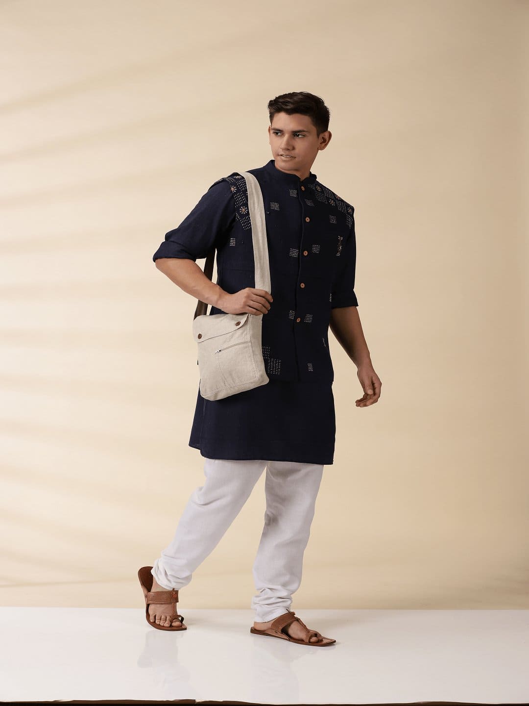 Indigo Khadi Men's Nehru Jacket & Kurta Set - Charkha TalesIndigo Khadi Men's Nehru Jacket & Kurta Set