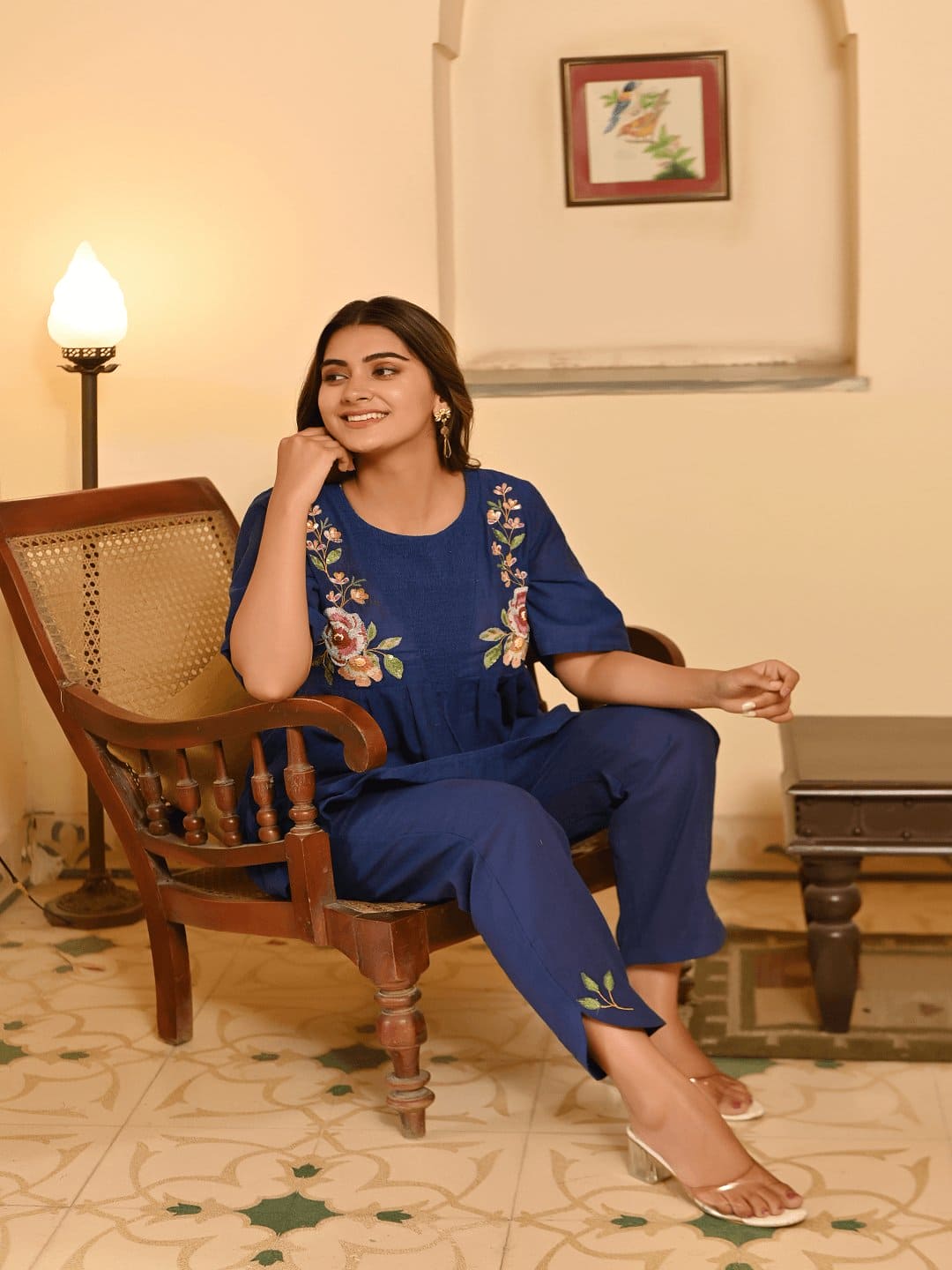 Khadi Bengal Blue Bold Embroidery Co-ord set - Charkha TalesKhadi Bengal Blue Bold Embroidery Co-ord set