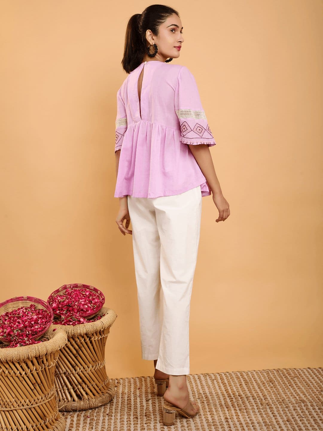 Lavender Peplum Boho Chikankari Co-Ord Set - Charkha TalesLavender Peplum Boho Chikankari Co-Ord Set