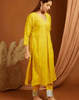 Lemon Yellow Shimmer Linen Kurta Set - Charkha TalesLemon Yellow Shimmer Linen Kurta Set