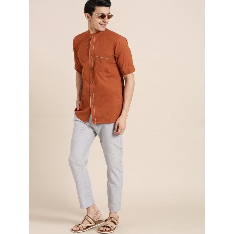 Light brown Khadi Men Shirt - Charkha TalesLight brown Khadi Men Shirt