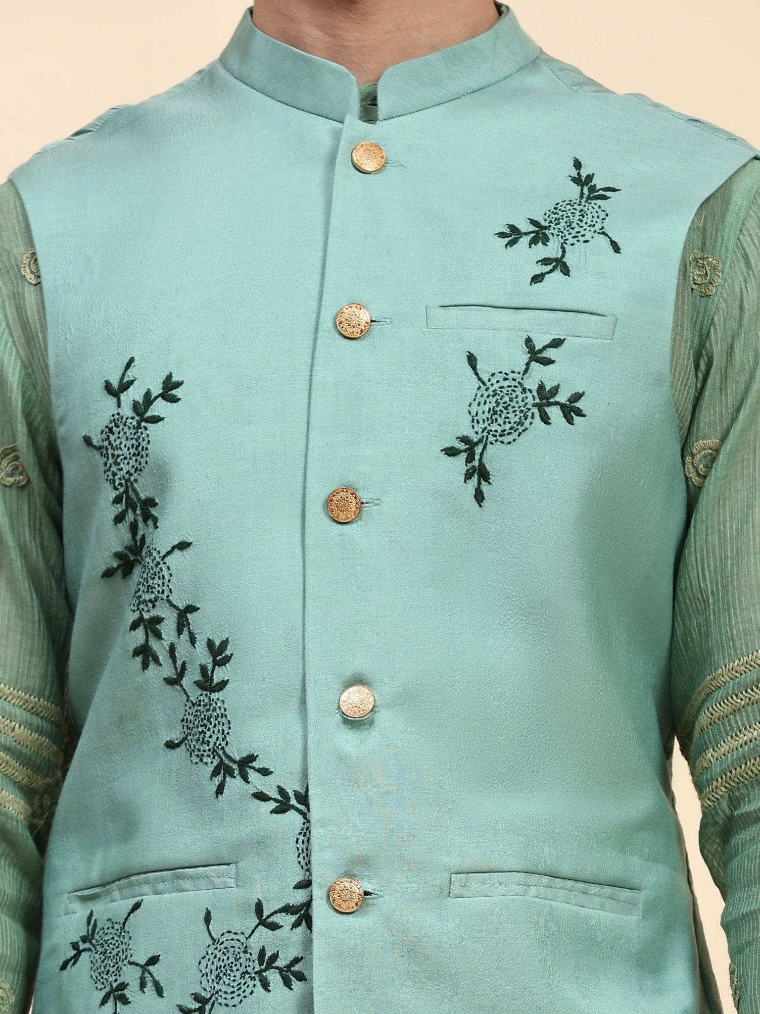 Light Green Cotton Men Kurta set - Charkha TalesLight Green Cotton Men Kurta set