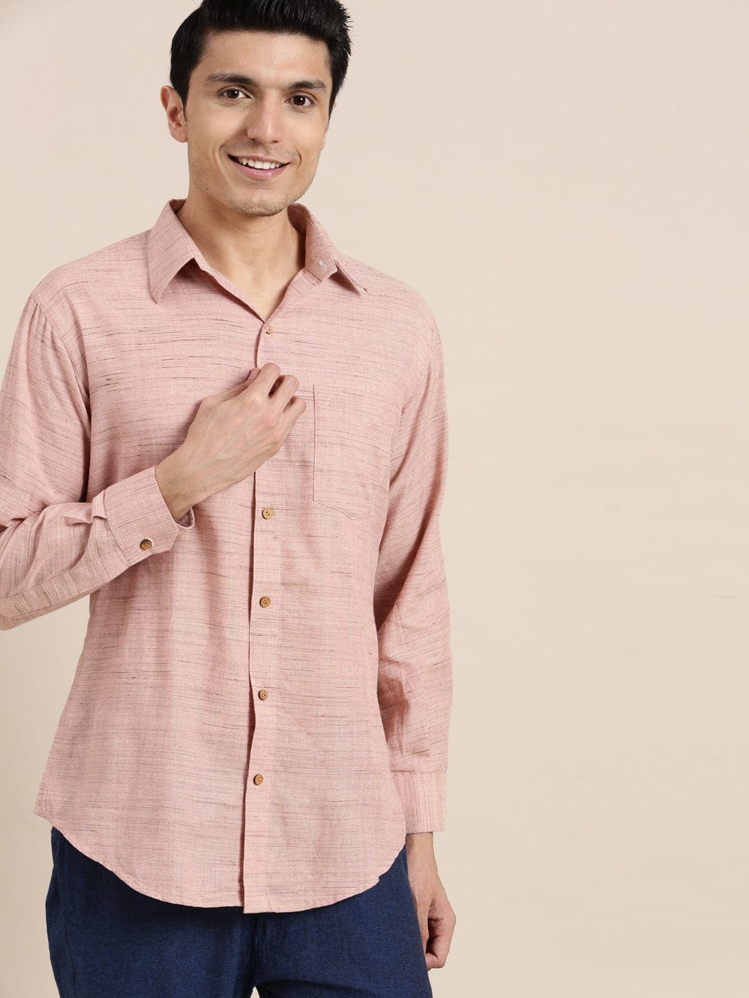 Light Pink Men Cotton Shirt - Charkha TalesLight Pink Men Cotton Shirt