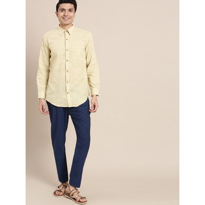 Light Yellow Cotton Men Shirt - Charkha TalesLight Yellow Cotton Men Shirt