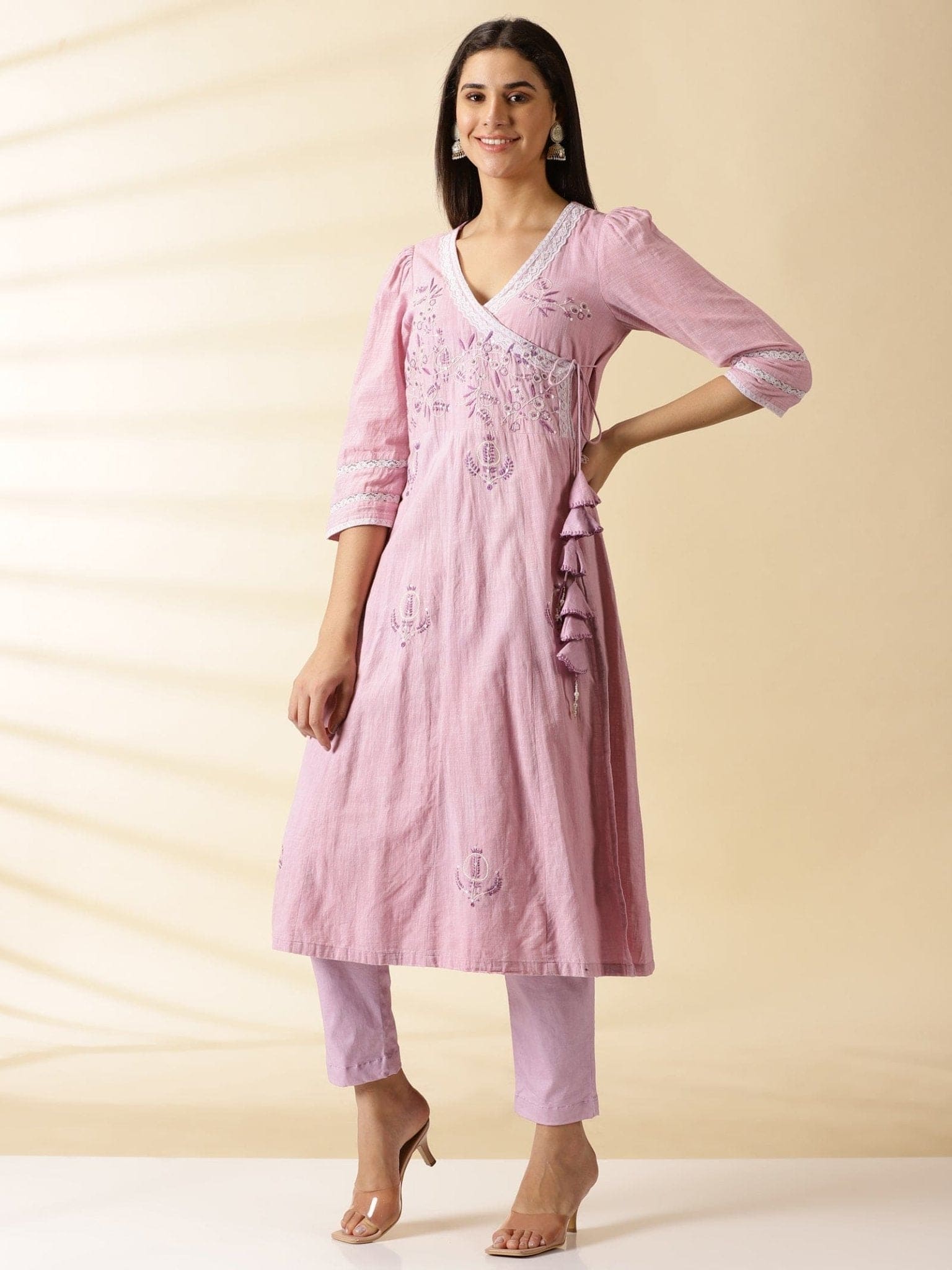 Lilac Angarkha Cotton Kurta Set - Charkha TalesLilac Angarkha Cotton Kurta Set