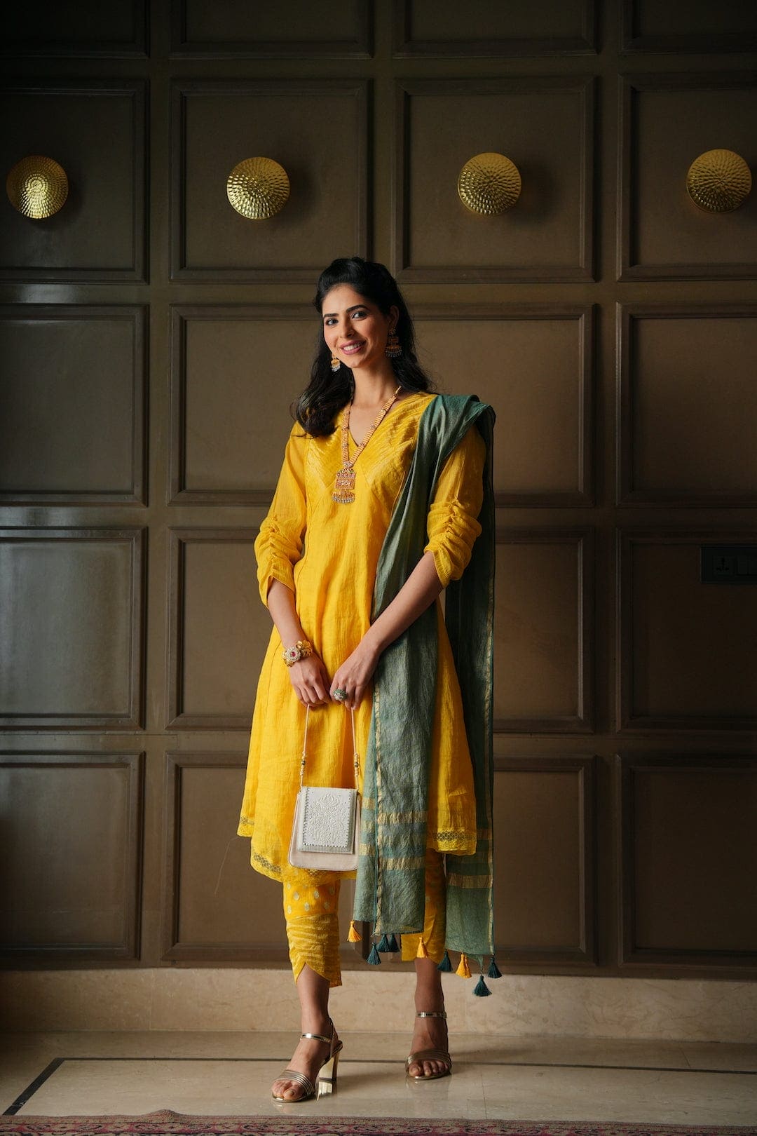 Mango Yellow Pannel Kurta Set - Charkha TalesMango Yellow Pannel Kurta Set