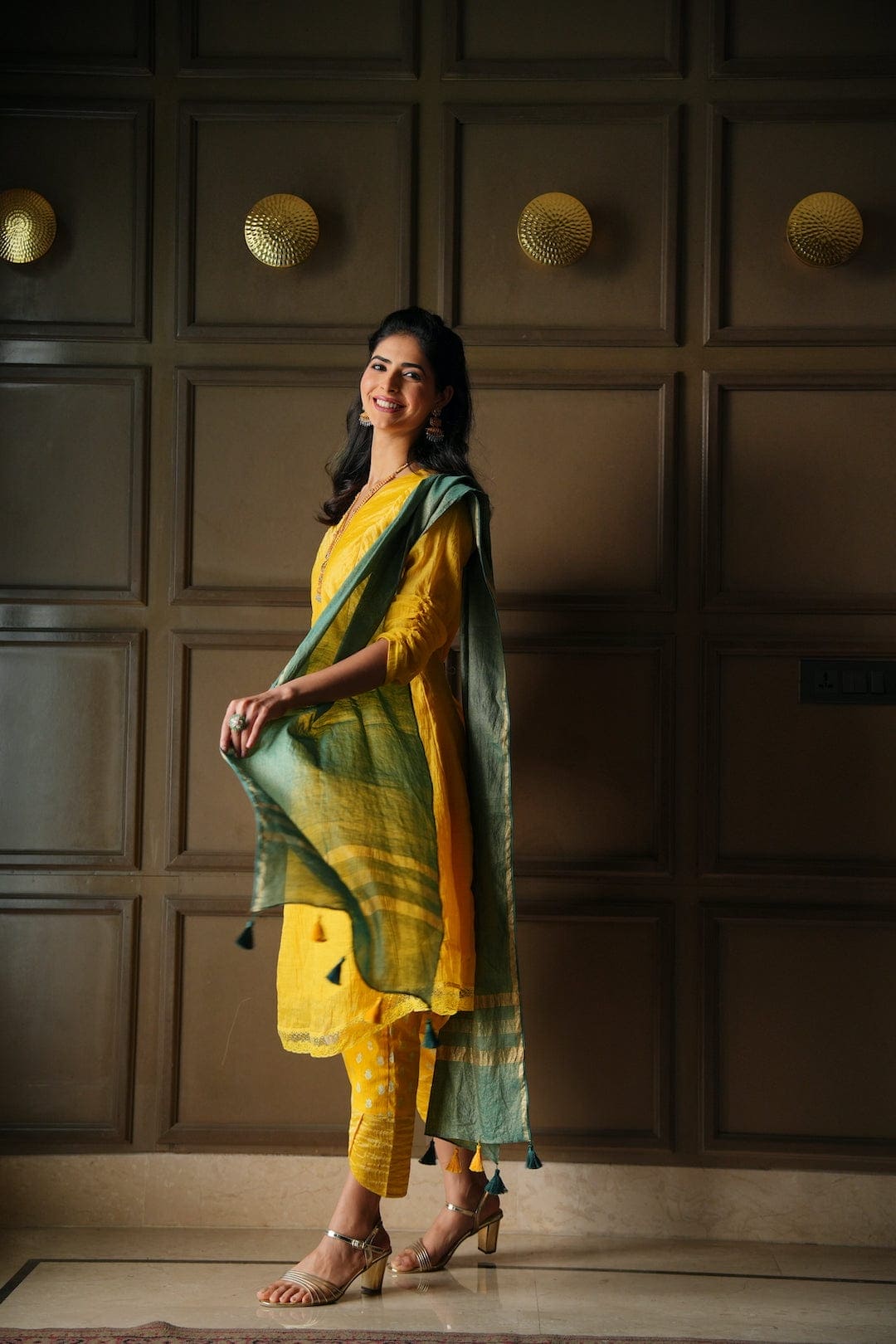 Mango Yellow Pannel Kurta Set - Charkha TalesMango Yellow Pannel Kurta Set